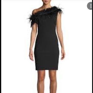 Vince Camuto Womens Asymmetric Feathered Cocktail Dress